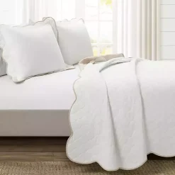 Kirklands Home Quilts|White and Tan Scallop 3-pc. King Quilt Set