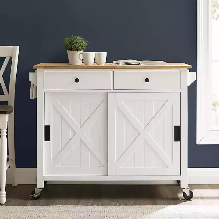 Kirklands Home Kitchen Islands & Bar Carts|Barn Door Kitchen Cart White