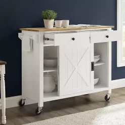 Kirklands Home Kitchen Islands & Bar Carts|Barn Door Kitchen Cart White
