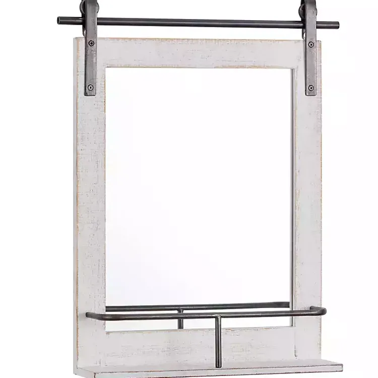 Kirklands Home Decorative Mirrors|Barn Door Mirror with Shelf White