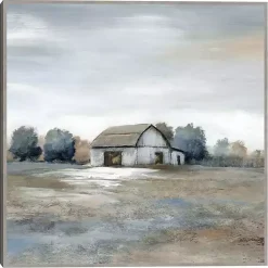 Kirklands Home Canvas Art|White Barn in Pasture Framed Canvas Art Print Gray