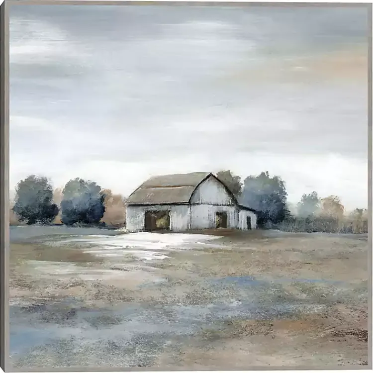 Kirklands Home Canvas Art|White Barn in Pasture Framed Canvas Art Print Gray
