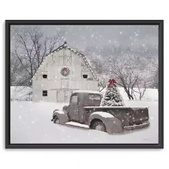 White Barn Truck Christmas Tree Canvas Art Print Christmas Art & Wall Decor