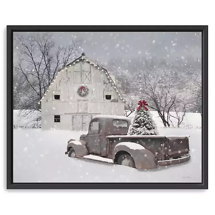 White Barn Truck Christmas Tree Canvas Art Print Christmas Art & Wall Decor
