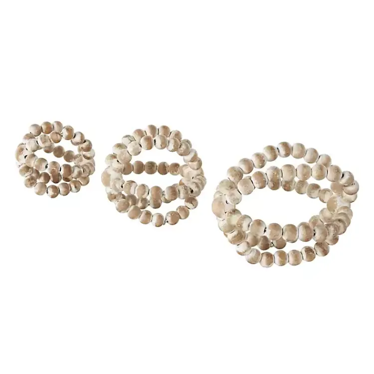 Online White Beaded Boho Wooden Orbs, Set of 3 Bowl Filler