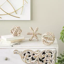 Online White Beaded Boho Wooden Orbs, Set of 3 Bowl Filler