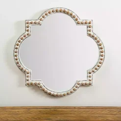 Kirklands Home Decorative Mirrors|White Beaded Quatrefoil Wall Mirror