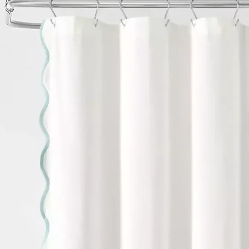 Kirklands Home Shower Curtains|White Blue Scalloped Coastal Shower Curtain