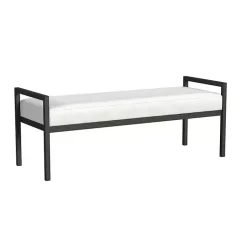 Kirklands Home Benches & Ottomans|Boucle Black Metal Bench White