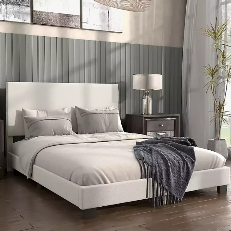 Kirklands Home Beds & Headboards|Boucle Karson Queen Platform Bed White