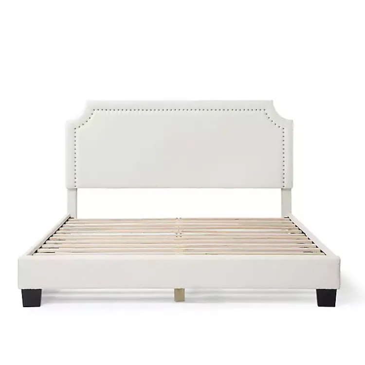 Kirklands Home Beds & Headboards|Boucle Scalloped Corey Queen Platform Bed White