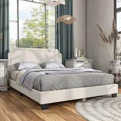 Kirklands Home Beds & Headboards|Boucle Scalloped Corey Queen Platform Bed White