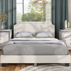 Kirklands Home Beds & Headboards|Boucle Scalloped Corey Queen Platform Bed White
