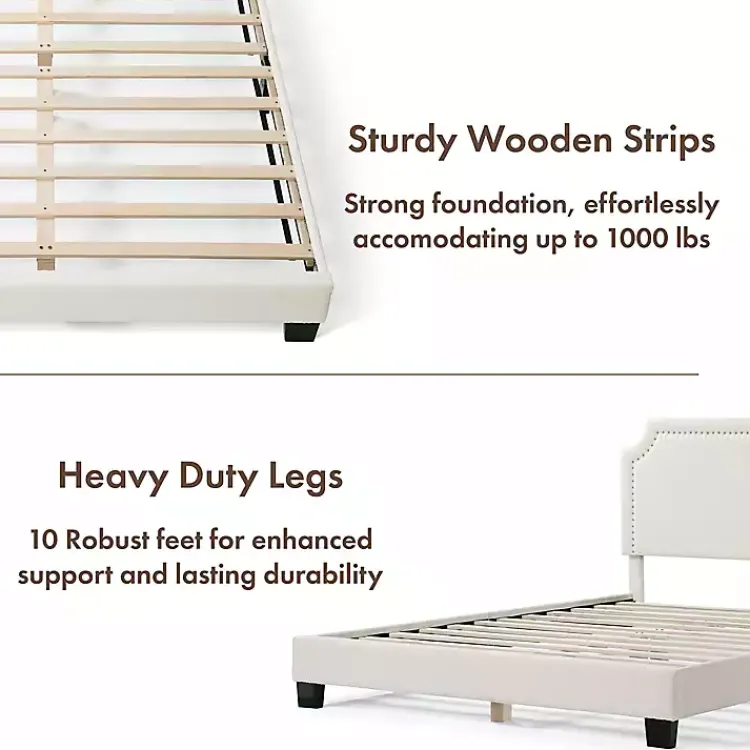 Kirklands Home Beds & Headboards|Boucle Scalloped Corey Queen Platform Bed White