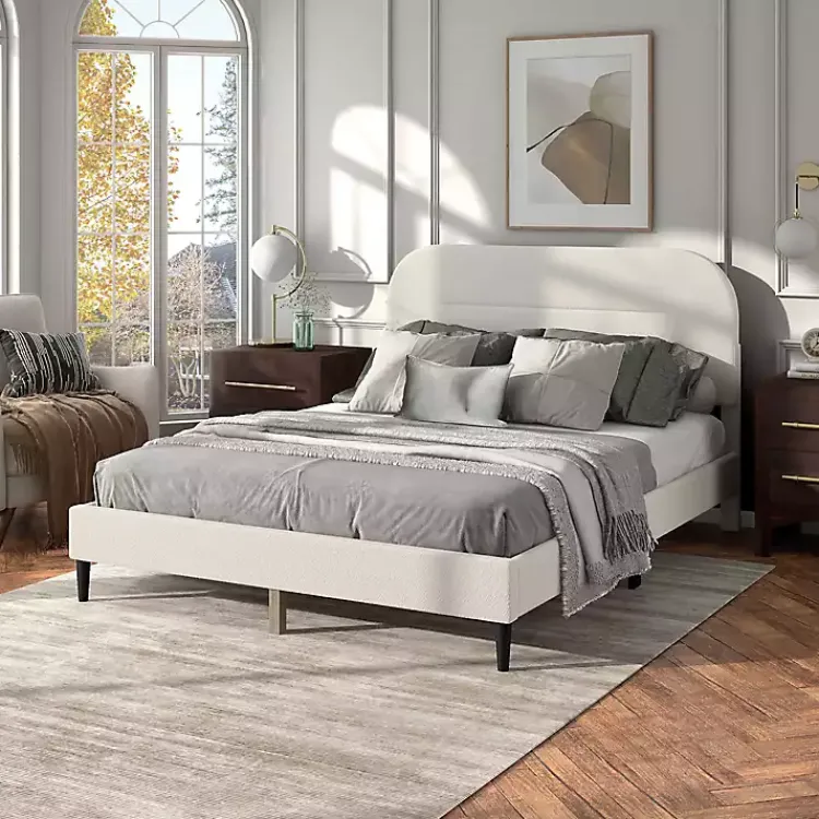 Kirklands Home Beds & Headboards|Boucle Upholstered Sara Queen Bed White