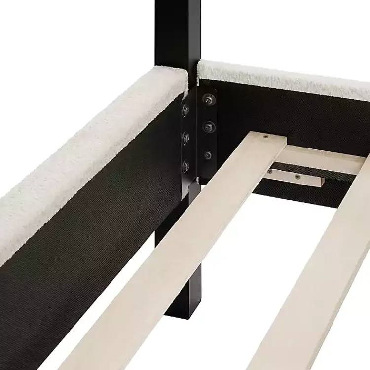 Kirklands Home Beds & Headboards|White Boucle Upholstered Black Canopy Queen Bed