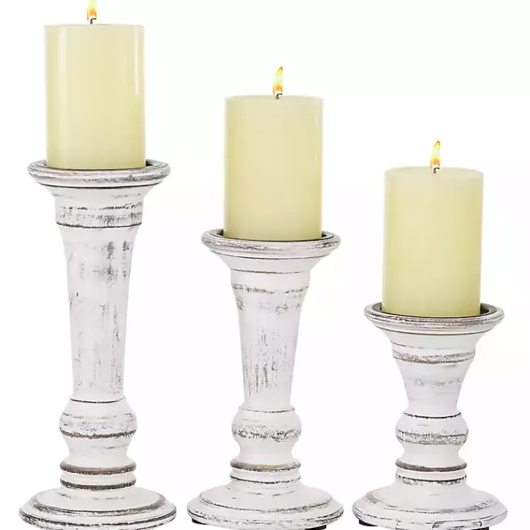 Online White Brushstroke 3-pc. Pillar Candle Holder Set Candle Holders
