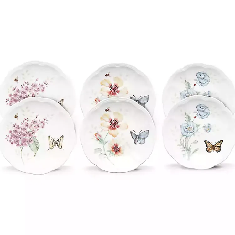 Kirklands Home Dinnerware|White Butterfly Meadow Appetizer Plates, Set of 6