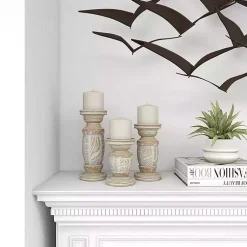Discount White Carved Wood Candle Holders, Set of 3 Candle Holders