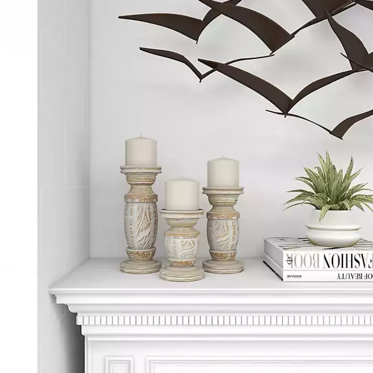 Discount White Carved Wood Candle Holders, Set of 3 Candle Holders