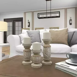 Discount White Carved Wood Candle Holders, Set of 3 Candle Holders