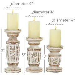 Discount White Carved Wood Candle Holders, Set of 3 Candle Holders