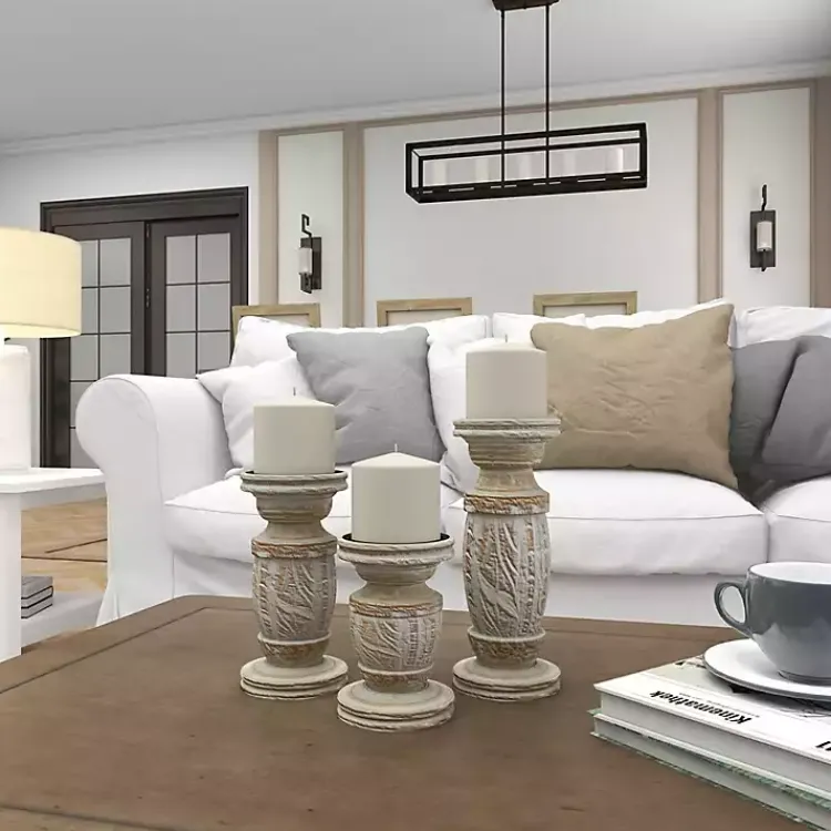 Discount White Carved Wood Candle Holders, Set of 3 Candle Holders