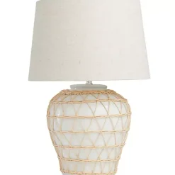 Kirklands Home Table Lamps|Ceramic and Jute Woven Table Lamp White