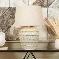 Kirklands Home Table Lamps|Ceramic and Jute Woven Table Lamp White
