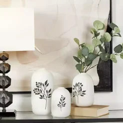 Outlet White Ceramic Berry and Fern Vases, Set of 3 Vases