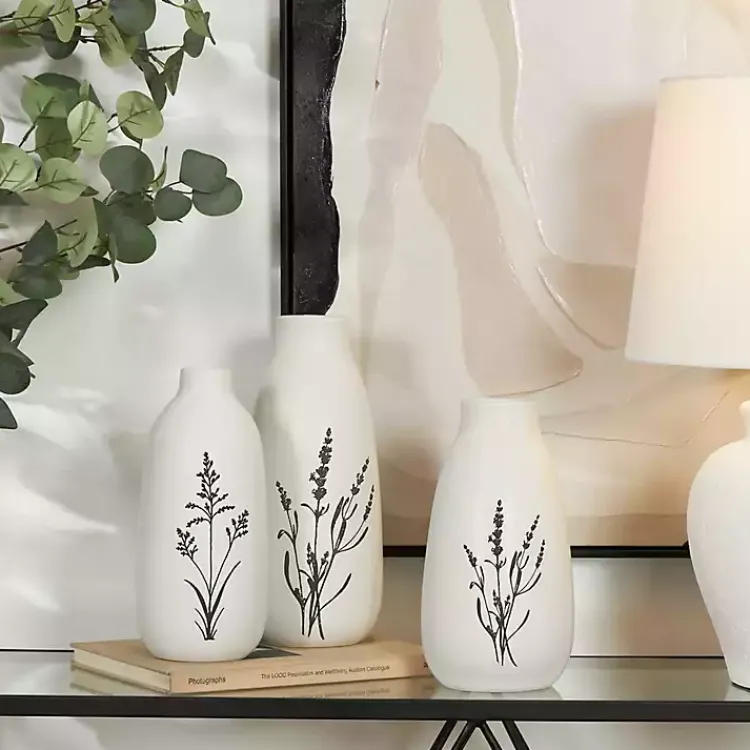 Best White Ceramic Botanical Print Vases, Set of 3 Vases