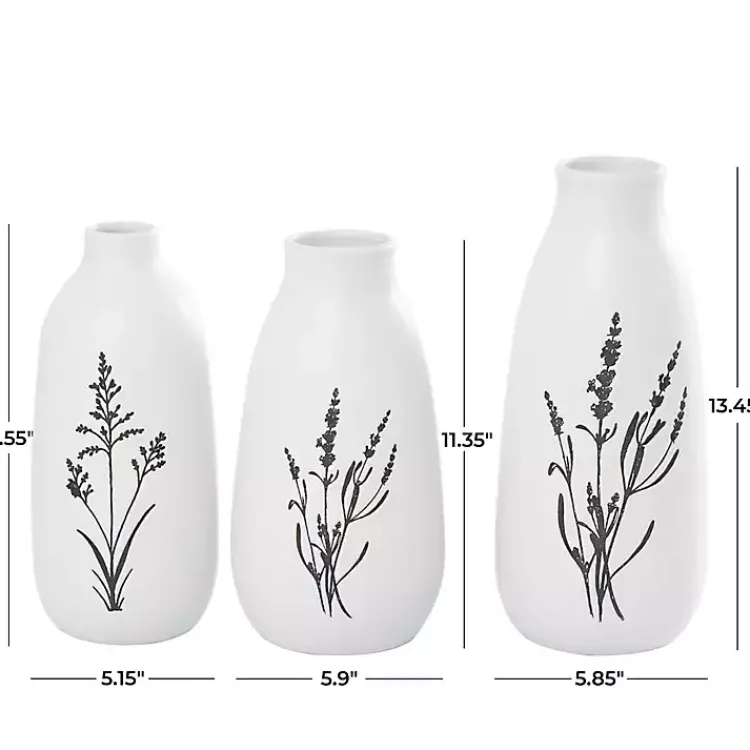 Best White Ceramic Botanical Print Vases, Set of 3 Vases