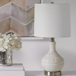 Kirklands Home Table Lamps|Ceramic Embossed Table Lamp White