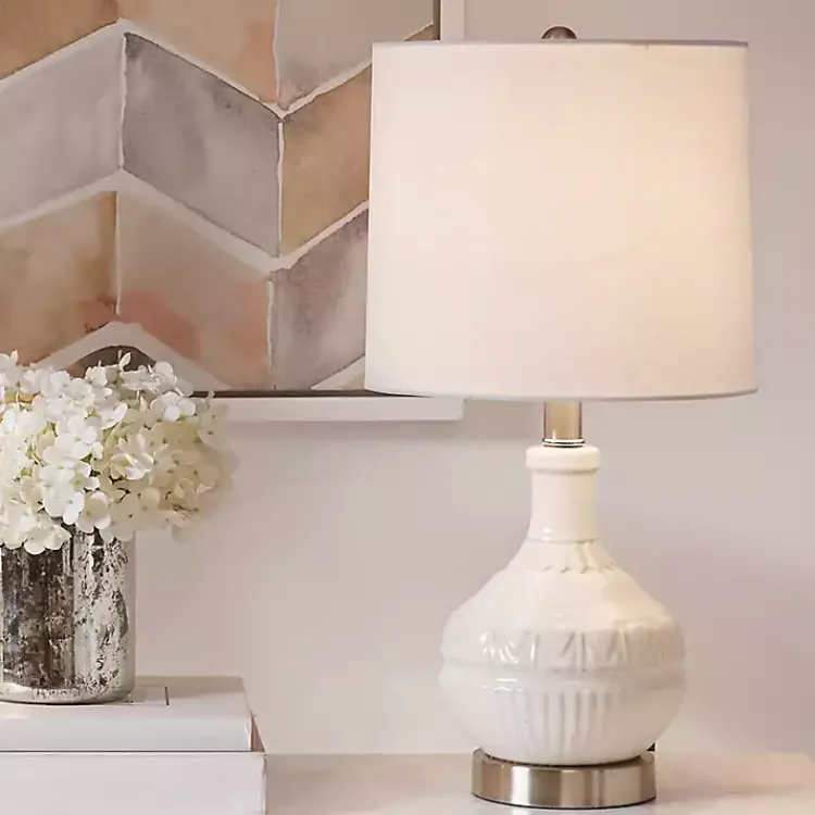 Kirklands Home Table Lamps|Ceramic Embossed Table Lamp White