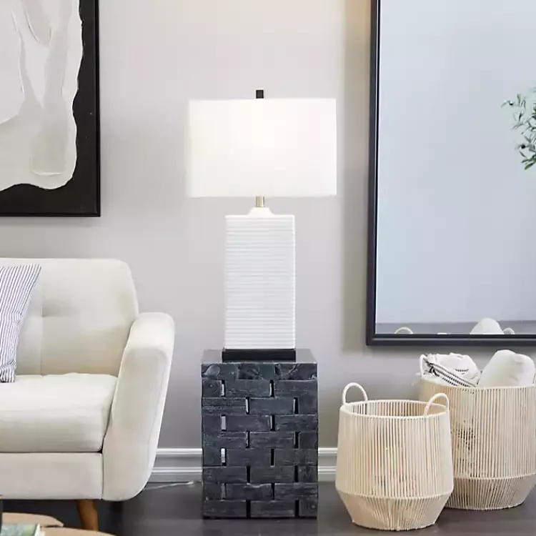 Kirklands Home Table Lamps|Ceramic Fluted Rectangular Table Lamp White