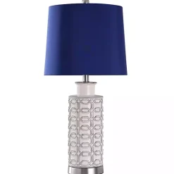 Kirklands Home Table Lamps|White Ceramic Geometric Table Lamp with Shade Blue