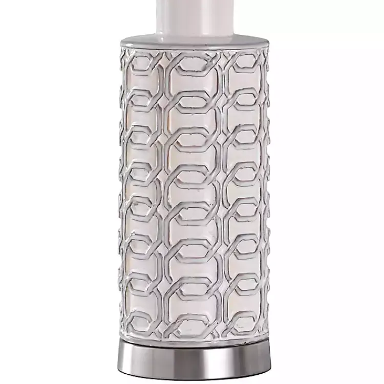 Kirklands Home Table Lamps|White Ceramic Geometric Table Lamp with Shade Blue