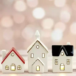 Outlet White Ceramic House & Church 3-pc. Figurine Set Christmas Decorations