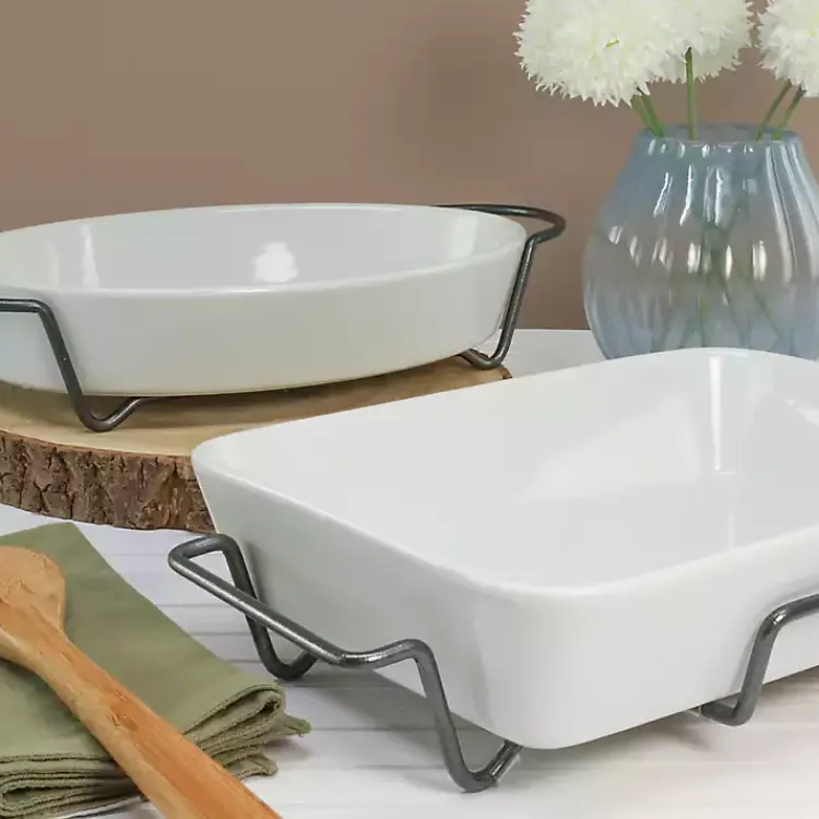 Kirklands Home Bakeware & Cookware|Ceramic 2-pc. Baker Set with Racks White