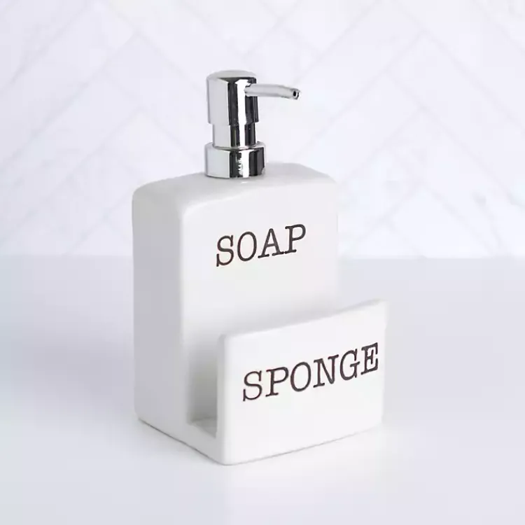 Kirklands Home Bathroom Accessories|Ceramic Soap Pump & Sponger Holder White