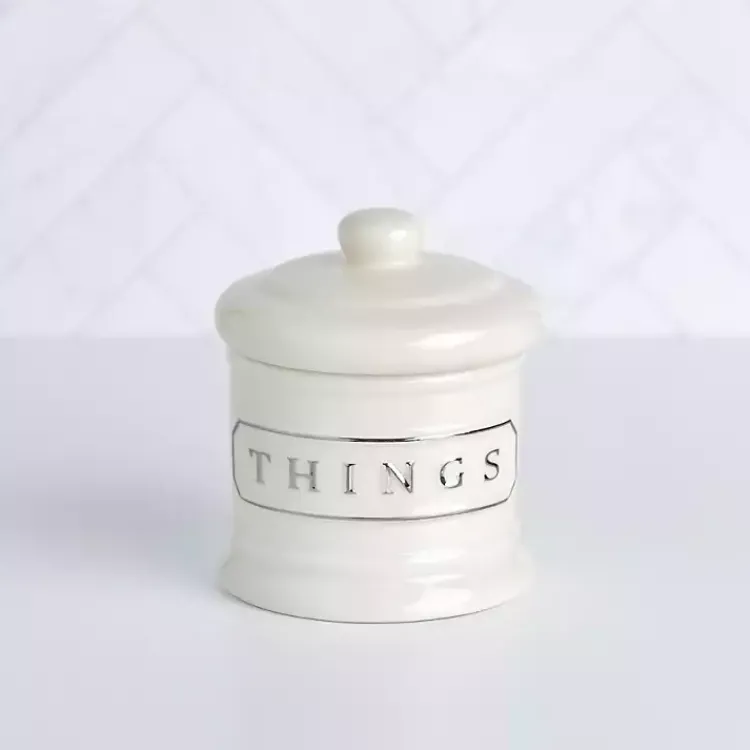 Kirklands Home Bathroom Accessories|Ceramic Things Canister White