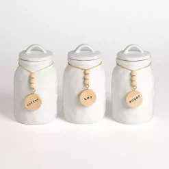 Kirklands Home Kitchen Storage|Ceramic Wood Bead Canisters, Set of 3 White