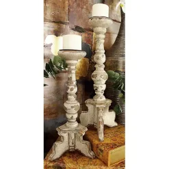 New Chipped Wood Pillar Candle Holders, Set of 2 Candle Holders