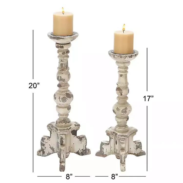 New Chipped Wood Pillar Candle Holders, Set of 2 Candle Holders