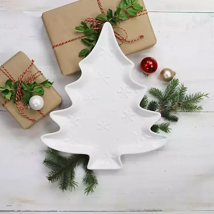 Kirklands Home Serving & Entertaining|Christmas Tree & Snowflakes Serving Platter White