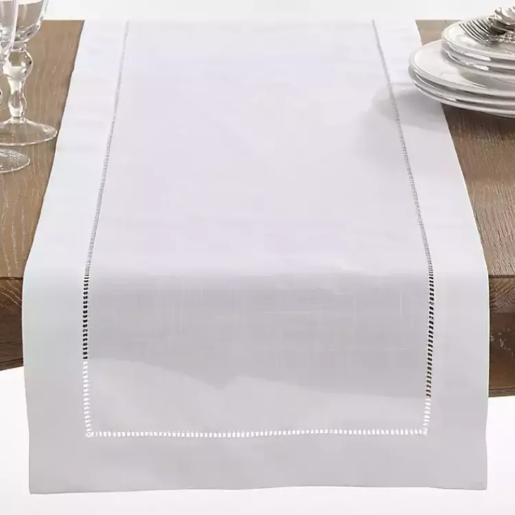 Kirklands Home Table Linens|Classic Hemstitch Border Polyester Runner White