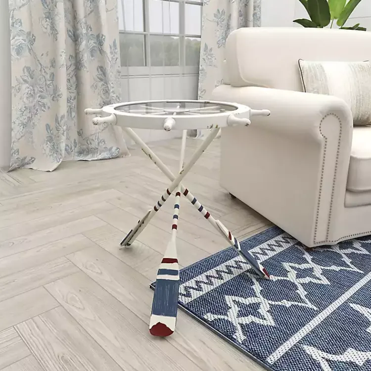 Kirklands Home Accent & End Tables|White Coastal Ship Accent Table