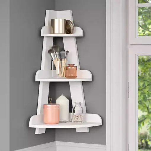 Kirklands Home Shelves|White Corner Ladder Shelf