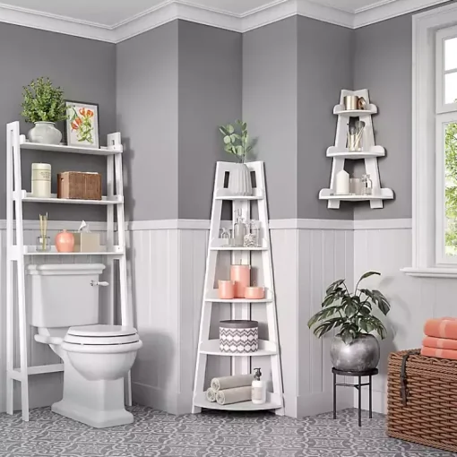 Kirklands Home Shelves|White Corner Ladder Shelf