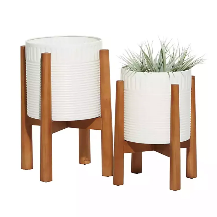Kirklands Home Planters|Corrugated Iron and Wood Planters, Set of 2 White